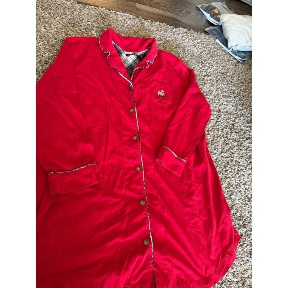 Lauren Ralph Lauren Red Scottie Dog Plaid Trim Nightshirt Sleep Shirt Womens 2X